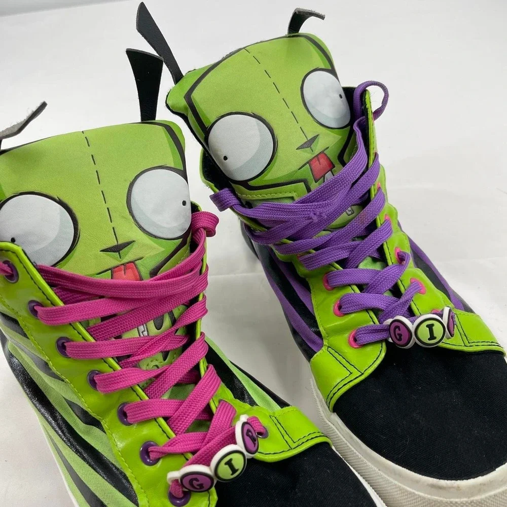 Invader Zim Gir Sneakers Shoes Emo Scene Women's 10 Hi Tops Striped Colorful